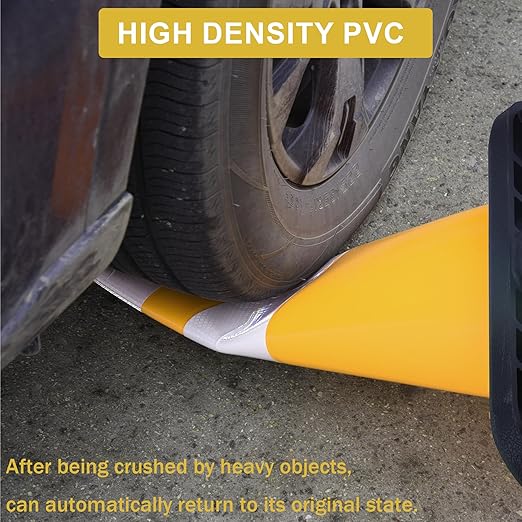 OrangeStar 4-Pack 28" Traffic Cones, Yellow Safety Cones with Reflective Collars, Heavy Duty Base for Construction, Parking Lot, Road Work, Flexible PVC, Indoor & Outdoor Use