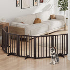 Brown Freestanding Foldable Pet Gate - 6 Panels, Metal Support Feet, Room Divider for Doorways & Bedroom
