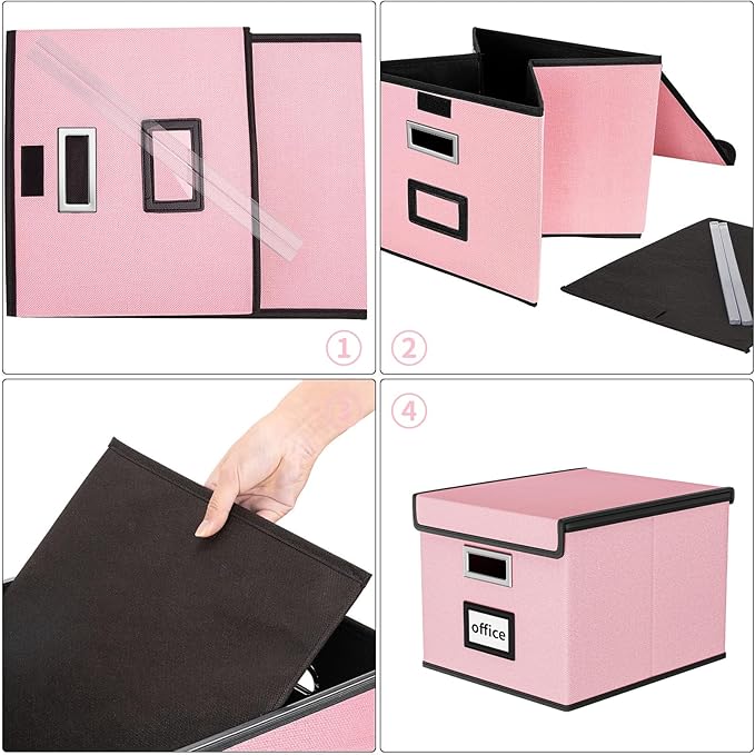 Huolewa Collapsible File Storage Organizer Boxes with Lids, Linen Document Storage, Universal Hanging Filing Organization Boxes for Letter/Legal, Decorative Office/Home File Bins - Boxes Only(2 Pack)