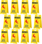 MATTHEW CLEANING 25'' Industrial Wet Floor Sign 12 Pack 2-Sided Durable Corrugated Plastic Birght Yellow Multilingual Warning Signs Commercial Caution Wet Fold-out Floor Signs For Indoors