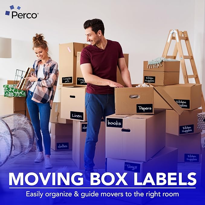 Perco Black Labels 3x5 Inch 500 Stickers/Roll with Easy Peel Perforation and Strong Adhesion for Inventory Management, Color Coding, Moving Boxes, Retail, Organizing & Crafts – Made in USA