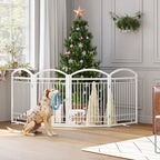 Folding No-Assembly Metal Freestanding Dog Gate with Door Walk Through,32" Height Pet Fence,96" Extra Wide Accordion Puppy Folding Playpen for Doorways,House,Stairs (4 Panels,White)