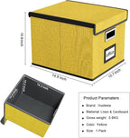 Huolewa File Organizer Box with Lid, Collapsible File Folder Organizer for Office Document Storage, Filing Box with Plastic Slide for Letter Size Hanging Files(1 Pack, Yellow)