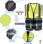 A-SAFETY High Visibility Mesh Safety Reflective Vest with Pockets and Zipper,Hi Vis Viz Reflective Safety Vest(Yellow&Navy Mesh L)