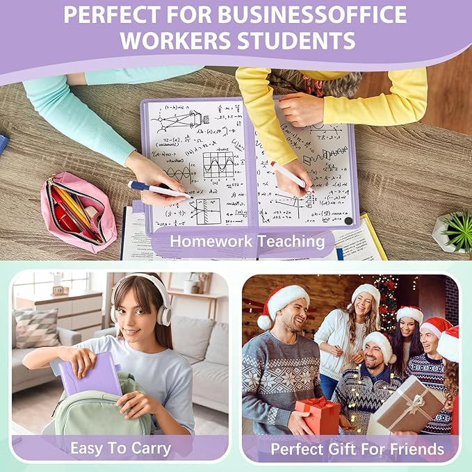 Feifeiya 6 Sides Whiteboard Notebook Portable Whiteboard Dry Erase Notebook Portable Dry Erase Board Double Sided Folding Whiteboards White Board for Office Study Meeting(Purple,A5: 6"×9”)