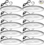 10 Pack 150W UFO Led High Bay Light 6000K Daylight,120VAC,Commercial Bay Lighting,IP66 Waterproof,21050LM,650W MH/HPS with Plug Area Lighting for Warehouse/Shop/Workshop/Barn/Gym/Factory