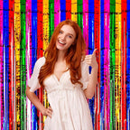 3 Pack 3.3x8.2 Feet Rainbow Foil Fringe Backdrop Curtains, Tinsel Streamers Birthday Party Decorations, Fringe Backdrop for Graduation, Baby Shower, Gender Reveal, Disco Party