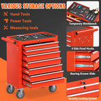7-Drawer Rolling Tool Chest with Wheels, Metal Tool Box, Large Capacity Tool Storage Cabinet with Keyed Locking, Tool Organizer Box for Garage, Workshop, Warehouse (Red)