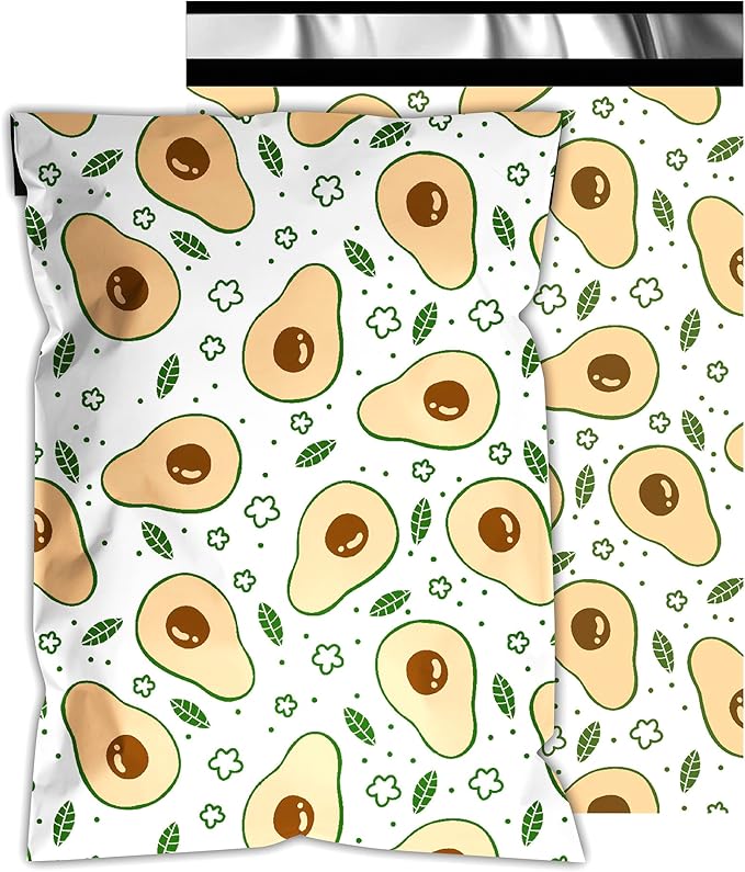 Poly Mailers 12x15.5 Inch 50 Pcs - Avocado printed Shipping Bags, 2.4mil Thickness, Waterproof and Tear Resistant Mailing Envelopes, Self-Sealing Packaging Bags for Small Business