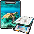 A4 Clipboards,Heavy Duty Waterproof Nursing Plastic Folder Clipboard with Storage Clip Boards,File Folder Storage Box Clipboard Case for Teacher,Doctor,Offices,Sea Turtle