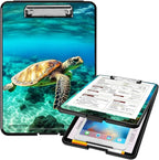 A4 Clipboards,Heavy Duty Waterproof Nursing Plastic Folder Clipboard with Storage Clip Boards,File Folder Storage Box Clipboard Case for Teacher,Doctor,Offices,Sea Turtle