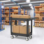 Utility Cart on Wheels, 2 Shelf Heavy Duty Plastic Rolling Cart, 550 lbs Capacity Carts with Wheels for Warehouse, Garage, School, Kitchens, Office (Black, 40.6)