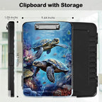 Clipboard with Storage,Office Supplies Nursing Clipboards Folder with Pen Holder Plastic Storage ClipBoard Foldable for Teacher Nurse,Turtle in Sea