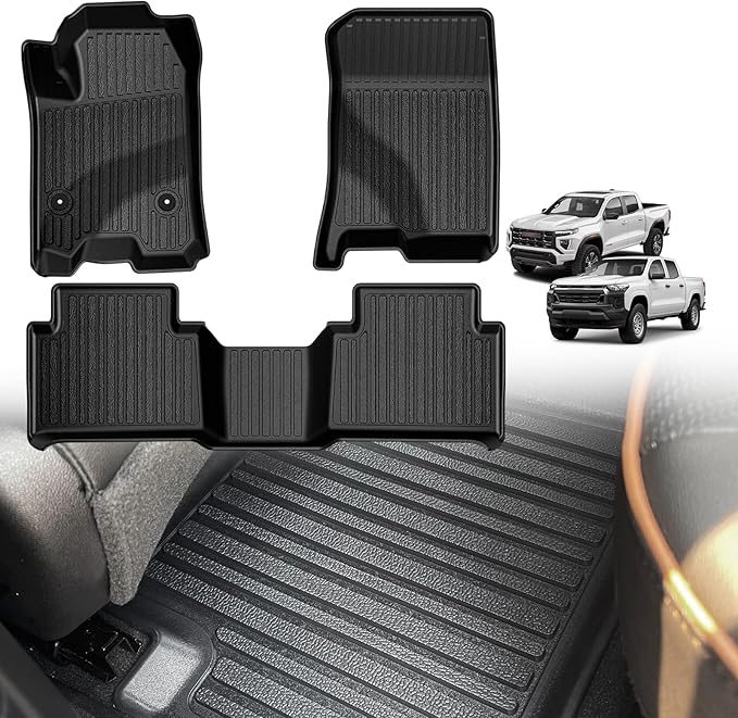 TripleAliners for Colorado & Canyon 2026 2025-2023 Floor Mats Crew Cab 1st & 2nd Row All Weather TPE Material Front Rear Full Set Liners Compatible with Chevy Colorado/GMC Canyon 2023-2026 Accessories