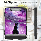 Clipboard with Storage High Capacity Plastic Nursing Clipboards with Pen Holder File Folder Storage Box Clipboard with Heavy Duty Clips for Teacher,Doctor,Offices-Hipster Cat Galaxy