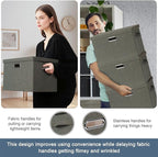 Large 17" 36 Quart Collapsible Stackable Storage Bins with Lids, 3 Packs Dark green Foldable Fabric Closet Storage Boxes with Lids, Heavy-duty Linen Cube Baskets(17x12x11)
