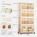 FINCHESCLUB 752QT Extra Large Stackable Storage Bins with Lids, 188Gal Foldable Storage Bins with Doors and Wheels, Collapsible Closet Organizers for Home Office, Christmas Gifts - 4 Pack - Off White