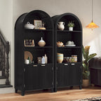 Arched Kitchen Pantry, 5-Tier Arched Cabinet with Fluted Doors, Display Cabinet with Open & Adjustable Shelves, Versatile Cupboard for Dining Room, Living Room, Black