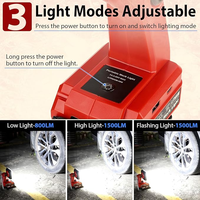 25W 2000LM Cordless LED Work Light for Milwaukee M18 18V Battery Portable Flood Lights for Outdoor Indoor Workshop Job Site, LED Floodlight with Pivoting Head/USB Port(No Battery)