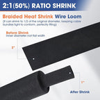 2:1 Heat shrinkable Braided Sleeving Fabric Wire Loom High Temp Heat Shrink Wiring Harness Abrasion Protector Cable Sleeve(2"-15ft)
