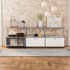 Modern Storage Cabinet Versatile Free-Standing Organizer for Home, Office, Garage, Gym, Kitchen, Furniture Decoration (G-15 D x 90" W x 29" H, White)