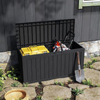 90 Gallon Waterproof Outside Storage Box - Patio Storage & Outdoor Deck Box, All-Weather Resin Chest for Pool/Garden Accessories, Lockable UV-Resistant, Jet Black