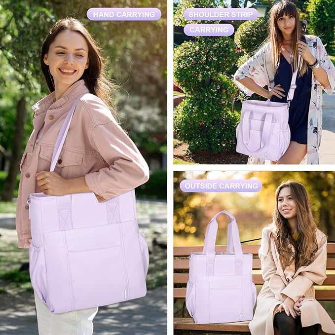NOL Natural Organic Lifestyle Insulated Lunch Bag for Men/Women,Extra Large Lunch Tote Bag With Removable Adjustable Shoulder Strap with Multi Pockets,Leakproof Cooler Lunch Bag For Work,Light purple