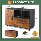 DEVAISE Lateral File Cabinet with Lock, 1-Drawer Rolling File Cabinets on Wheels for Home Office, Wood Printer Stand with Open Storage Shelf, Rustic Brown