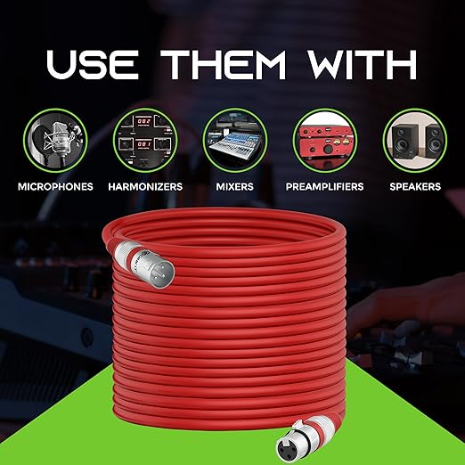 GEARit XLR Male to Female Microphone Cable (100 Feet, 1 Pack) 3-Pin Balanced Shielded Mixer, Recording Studio, Podcast - Red
