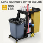 DWVO Janitorial Cart on Wheels, Cleaning Carts, Housekeeping Carts, 3 Shelf Commercial Traditional Plastic Janitor Cart, with 2 Yellow 25 Gallon Vinyl Bag & Rubber Gloves for Restaurant Hotel Home