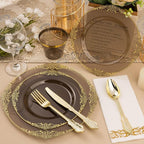 350PCS Clear Black Plastic Plates for 50 Guests, Disposable Plates with Gold Trim include 50 Dinner and Dessert Plates, 150 Gold Silverware, 50 Cups, 50 Napkins for Party & Graduation