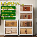 Storage Bins with 2 Lids and Wheels, 597QT-99.5QT*6Tier Collapsible Bathroom Storage Cabinet with Clear Doors, Plastic Stackable Closet Organizers and Containers White
