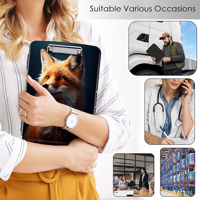 Clipboard with Storage,Office Supplies Nursing Clipboards Folder with Pen Holder Plastic Storage ClipBoard Foldable for Teacher Nurse,Cute Fox