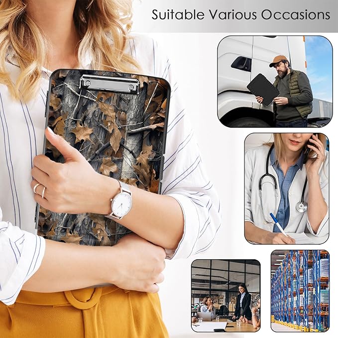 Clipboard with Storage,Office Supplies Nursing Clipboards Folder with Pen Holder Plastic Storage ClipBoard Foldable for Teacher Nurse,Camouflage Forest