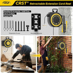 CRST 50 FT Retractable Extension Cord Reel, 14AWG/3C SJTOW Heavy Duty Power Cord with 3 Grounded Outlets Lighted Triple Tap, 13A Circuit Breaker, 180° Swivel Bracket, ETL Listed