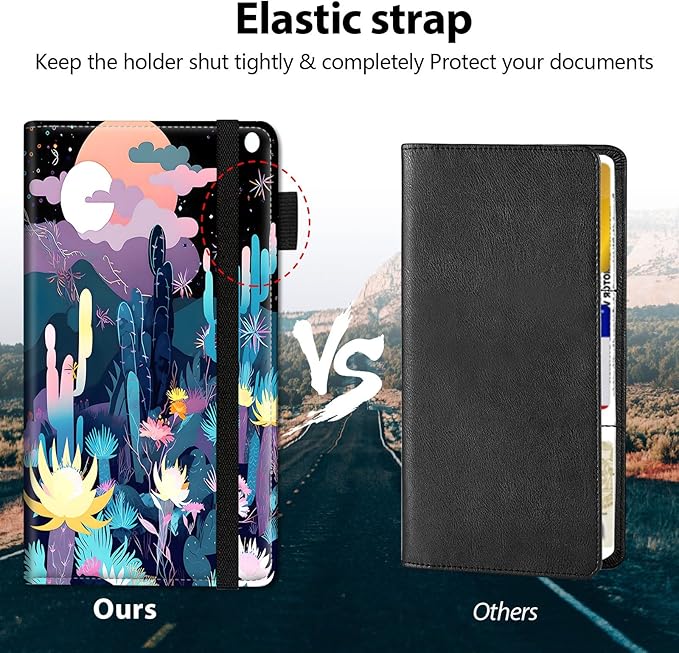 Car Registration and Insurance Holder, Leather Car Glove Box Organizer, Cool Car Accessories for ID, Driver's License Cards & Essential Document,business cards,Men&Women,Wild Cactus Forest