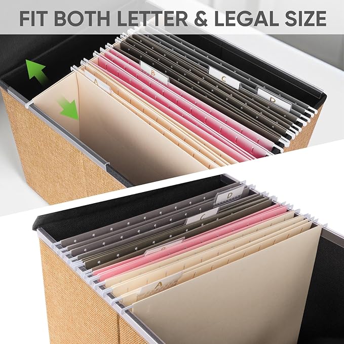 BALEINE File Organizer Box with Lid, Collapsible File Folder Organizer with Plastic Slide, Hanging File Folder Box for Office Document Storage (2 Pack, Orange)