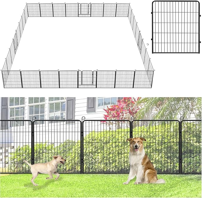 Decorative Metal Garden Fence with Gate Dog Fence Outdoor for Yard, 32in(H) x 85Ft(L) No Dig Fence 32 Panels Fencing for Dogs Animal Barrier Garden Fencing for Yard, Patio, Flower Bed