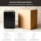 Mount-It! 3 Drawer File Cabinet with Lock and Wheels, Heavy-Duty Steel Rolling Drawer Cabinet, Fully Assembled Under Desk Filing Cabinet for Home Office Storage, 15.3" W x 19.75" D x 24.5" H, Black