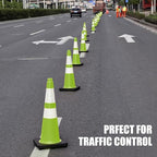 Fluorescent Orange/Green PVC Traffic Cones, Heavy Black Base Parking Lot Cone Structurally Stable Weatherproof Road Construction Safety Cones (4, Green, 28" Large)