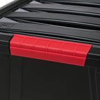 IRIS USA 30 L (32 QT) Plastic Storage Box with Lid and Latches - 4 Pack - BPA-Free, Garage Organizing Solution, Durable Nestable Stackable Containers, Secure Pull Handle - Black