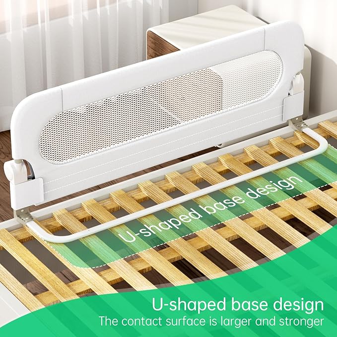 Folding Bed Rail for Toddlers,Baby Bed Rail Guard with Reinforced Anchor Safety System,Fit Bunk,Full Size,Queen,King,Twin(White,71"x23.6")