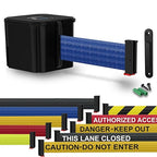 WM412 Retractable Belt Wall Mounted Smooth Black Crowd Control Barrier and Receiving End, 15' Blue Belt