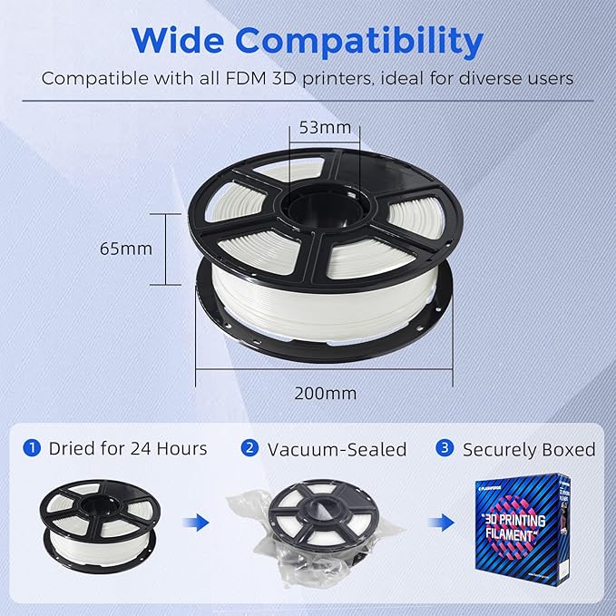 FLASHFORGE PETG Pro Filament 1.75mm White, 3D Printer Filament 1kg (2.2lbs) Spool, Dimensional Accuracy +/- 0.02mm, 3D Printing Filament for Various Mechanical Parts, Waterproof Parts