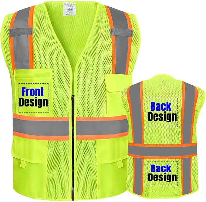 BeautyWill Custom Safety Vest Customized Logo Class 2 High Visibility Reflective Vest with Pockets Construction workwear