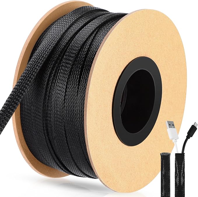Pangda 150 Feet 1/2 Inch Wire Loom Pet Expandable Braided Sleeving Braided Sleeve for TV, Computer, Home Theater (Black)
