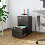 2 Drawer File Cabinet with Lock,Black Metal Vertical File Cabinets for Letter Size, Filing Cabinets for Home Office, Under Desk File Cabinet, Easy Assemble