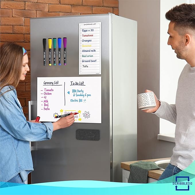 Magnetic White Board for Fridge - 8'X12' Dry Erase Board with 6 Markers - Refrigerator Magnet