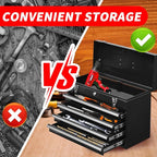 4 Drawers Metal Tool Box Portable Steel Tool Chest with Metal Latch Closure & Key Lock, 20" Powder Coating Top Storage Tray Toolbox with Handle, Suitable for Repair Shop & Garage (Black)