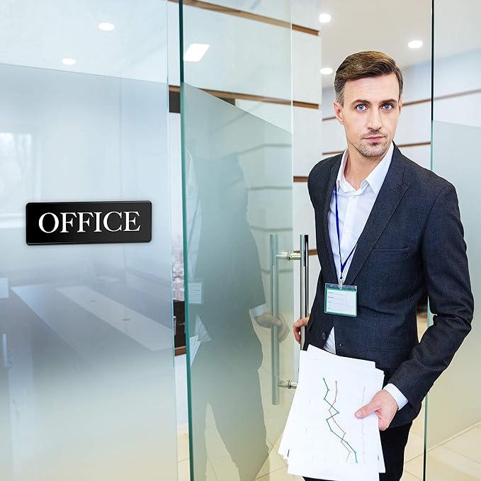 The Office Sign Door Sign - 9" by 3" - Professional Office Signs For Business or Home - Includes Double-Sided Adhesives For Easy Application